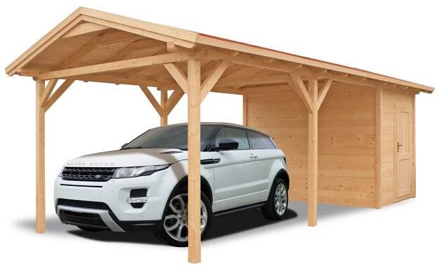 Maone Dřevěný přístřešek na auto Martin A s domkem, 320 x 700 cm nakoupit u OBI