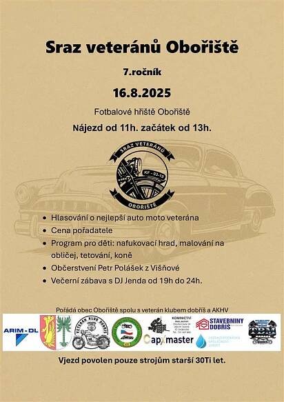 Sraz veteránů Obořiště | 16.08.2025 | www.veterankalendar.cz