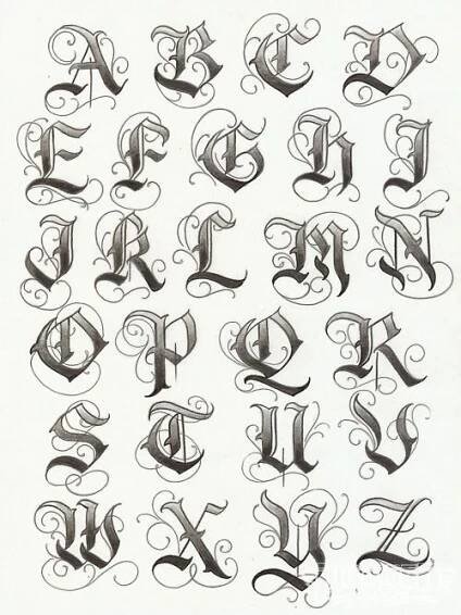 Old English Tattoo Lettering Alphabet