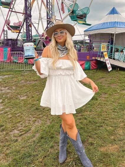 Brooke Anderson In White Off Shoulder Mini Outfit