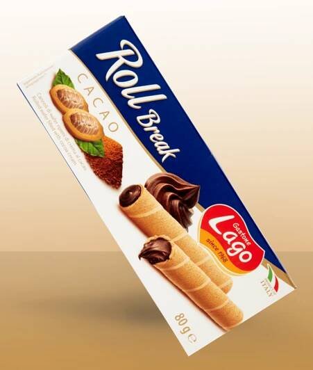 OPLATKOVÉ KANOLI PLNĚNÉ ČOKOLÁDOVÝM KRÉMEM 80G.