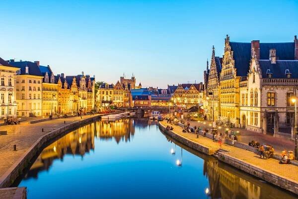 panoramatický výhled na kanál gent v belgii - belgie - stock snímky, obrázky a fotky
