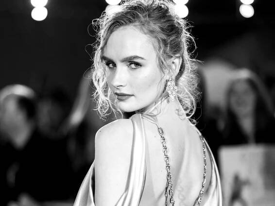 Image may contain Clothing Evening Dress Gown Apparel Robe Fashion Human Person and Olivia DeJonge