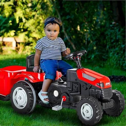 Pilsan 07-316 šlapací traktor s vlečkou červený