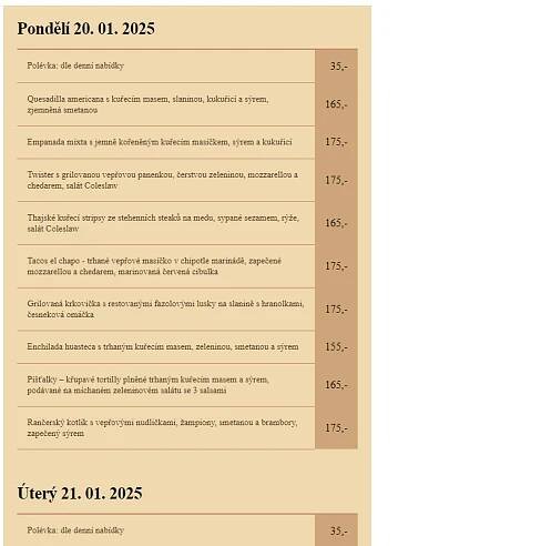 Lacabana - Týdenní menu
