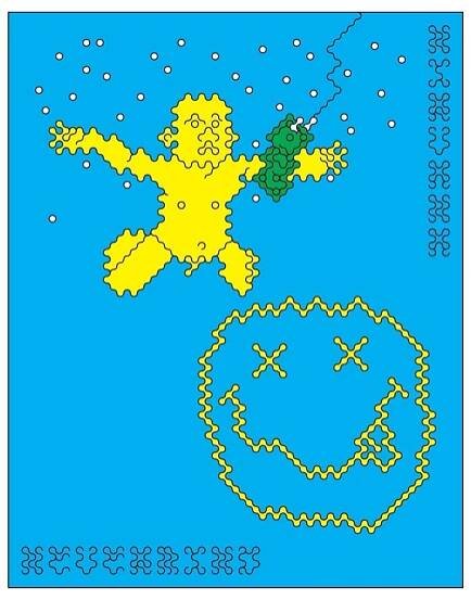 an image of a pixel art piece in yellow and blue