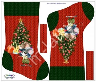OB Panel k ušití - Vánoční (mikulášská) punčocha - vánoční myšky kočárkovina vlastní tisk na objednávku - výběr z variant