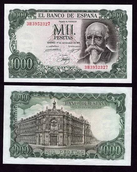 1000 PESET 1971 ŠPANĚLSKO P154 UNC /K45/ | Aukro