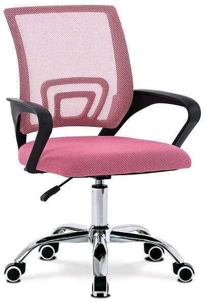 Autronic KA-L103 PINK Kancelářská židle, potah růžová látka MESH a síťovina MESH, výškově nastavitelná, kovový chromovaný kříž