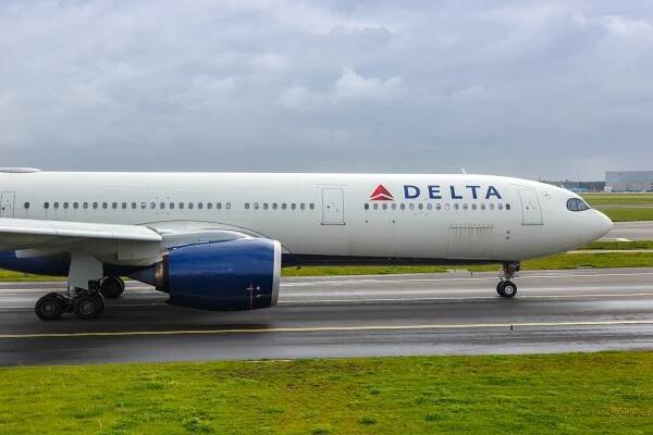 Delta Air Lines Airbus A330-900neo airplane at Amsterdam Schiphol airport (AMS) in the Netherlands.