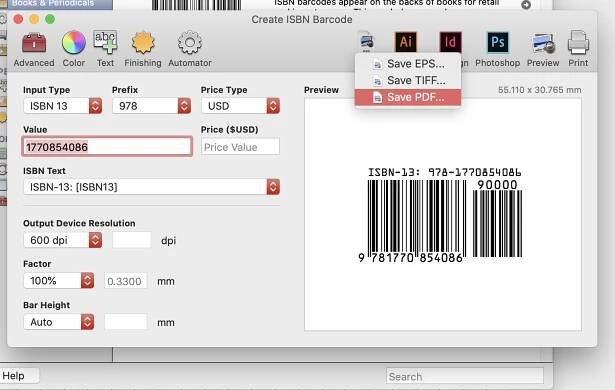 Saving a barcode as PDF in Barcode Producer