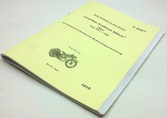 NSU 251 OS WH Návod obsluhy a údržby v němčině 1941 reprint - Image 5