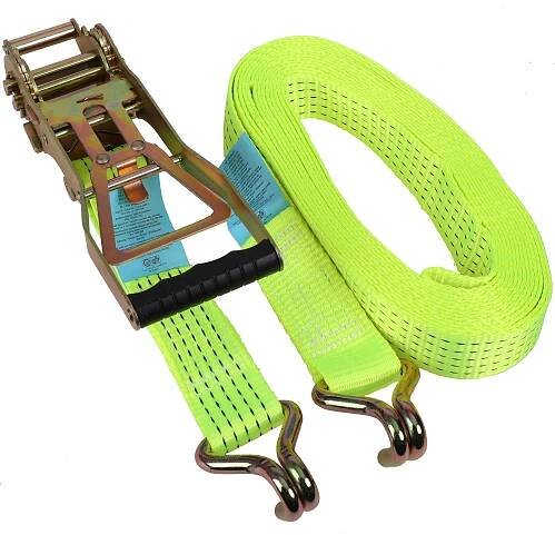 Popruh upínací s ráčnou s háky 9m 50mm 2500kg TÜV-GS - žlutý