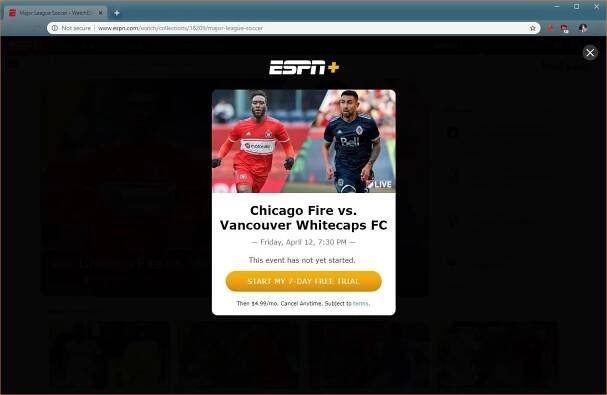 A screenshot of ESPN+.