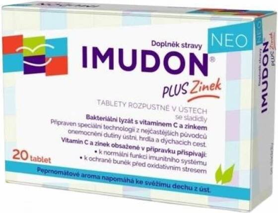 IMUDON NEO + Zinek 20 rozpustných tablet v ústech se sladidly