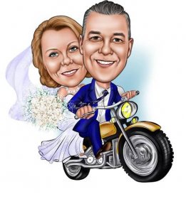 Legrační svatební pár na motocyklu