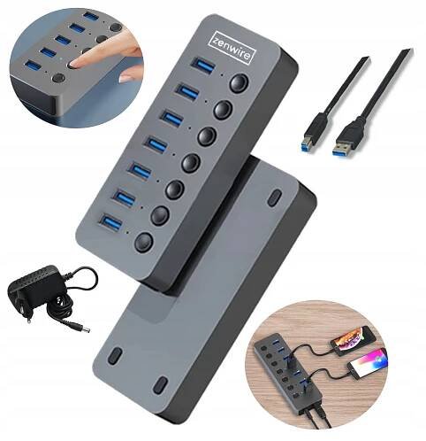 USB 3.0 HUB Zenwire Hu701 - aktivní rozbočovač 7 v 1 s napájecím zdrojem