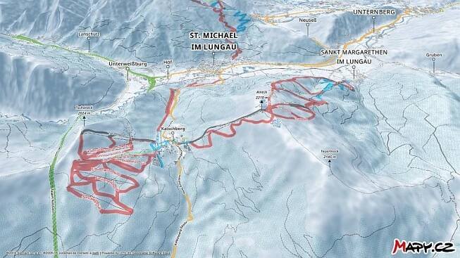 3D zimní mapa lyžařské oblasti Katschberg - Aineck