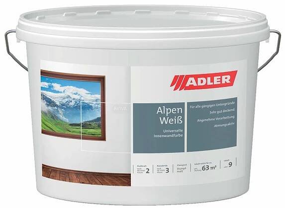 Adler Aviva Alpen-Weiß - Univerzální bílá vodou ředitelná barva na stěny v interiéru