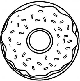 Kawaii Donut With Sprinkles Coloring Page - A donut with a smiling face and colorful sprinkles.