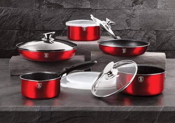 Sada nádobí s odnímatelnou rukojetí 12 ks Burgundy Metallic Line
