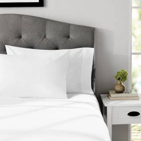 Mainstays 4-Piece 300 Thread Count White Cotton Blend Percale Bed Sheet Set, Queen