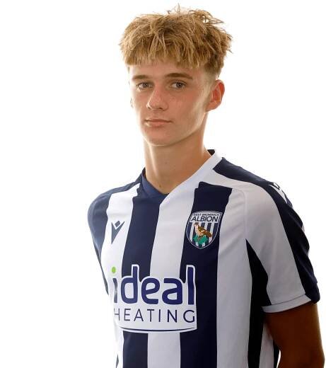 A photo of Albion U18 attacker Harry French in the 2025/26 home kit
