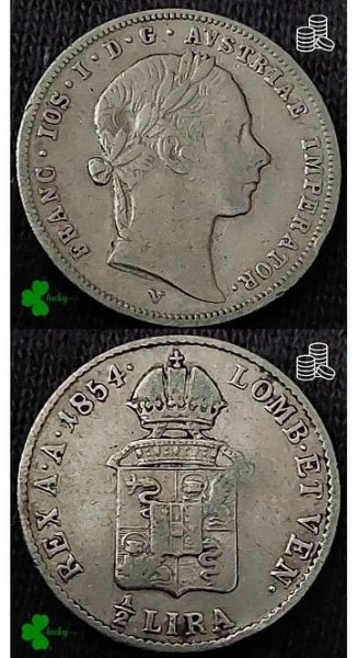 1/2 Lira 1854 V František Josef I. "RRR" VELMI VZÁCNÁ MINCE !!! - Numismatika