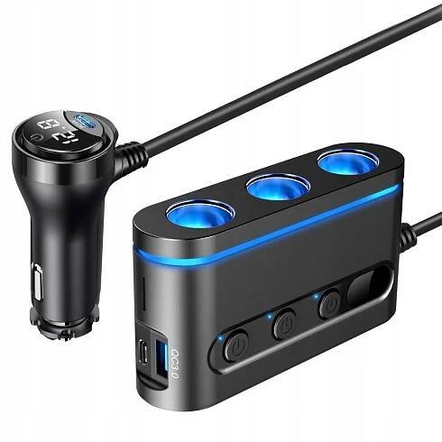 2 x automobilový rozbočovač 3x zásuvka zapalovače +2x USB-C PD + USB voltom