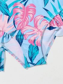 Little Girls' Asymmetrical Neckline Tropical Printed Bikini Swimsuit ...