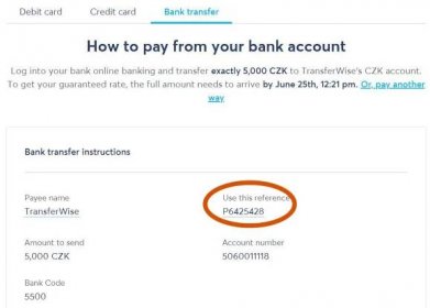 Jak převést peníze přes Transferwise účet? Tranferwise spáruje vaši platbu s unikátním referenčním číslem - Reference number. Platba převodem trvá 1 až 3 dny.