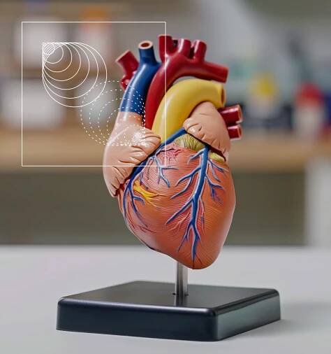 Image of a model heart in a lab