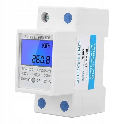 JEDNOFÁZOVÝ ELEKTROMĚR 1-FÁZOVÝ PROUDOVÉ ENERGIE 220V/230V 2P 5(80)A LCD