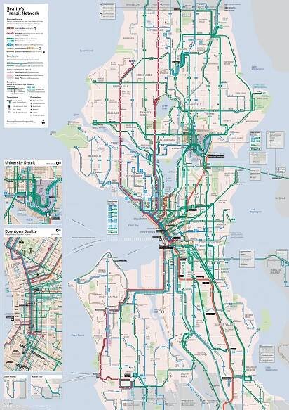 Map of Seattle transport: transport zones and public transport of Seattle