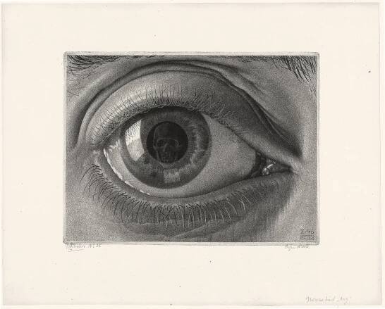 Maurits Cornelis Escher Occhio, 1946 Mezzatinta, 141x198 mm Collezione erhm, USA All M.C. Escher works © 2024 The M.C. Escher Company. All rights reserved
