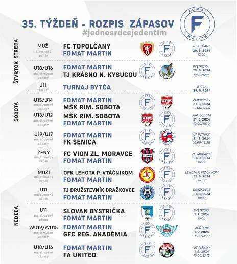 Rozpis zápasov na 35. týždeň – FOMAT Martin