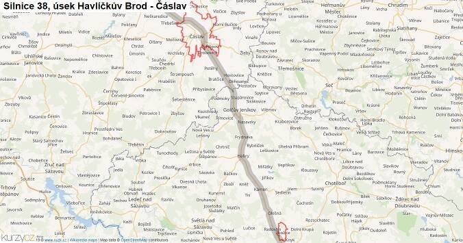Úsek Havlíčkův Brod - Čáslav, Silnice 38 - Mapa | Kurzy.cz