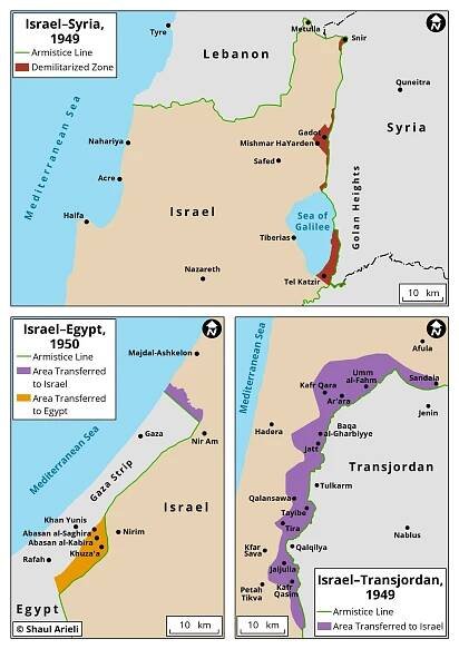 Map of Israel After the 1949 Armistice Agreement
