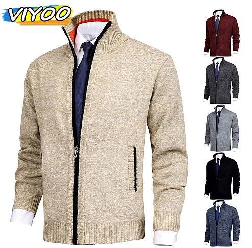 2021 Nové Plus Sametové Tlusté Podzimní Zimní Oblečení Teplé Cardigany Muži Teplý Kašmír Ležérní Vlna Zip Slim Fit Fleecová bunda Muži Kabát Šaty Pletení