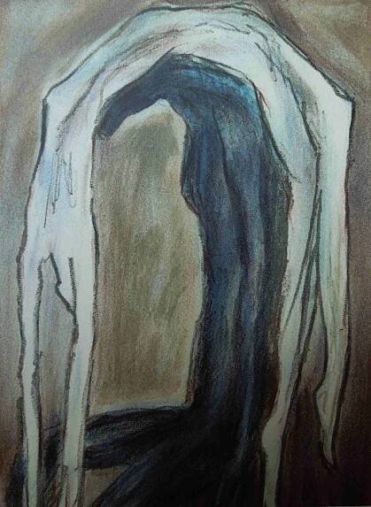 Jitka Válová: Pod tíhou, pastel, plátno, 80.léta / Under the Weight, pastel on canvas, 80´s.