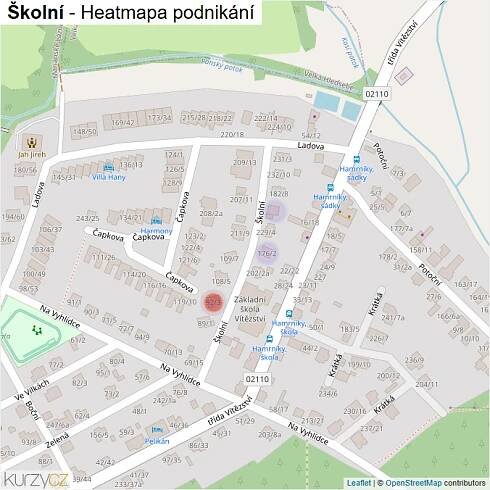 Mapa Školní - Firmy v ulici.