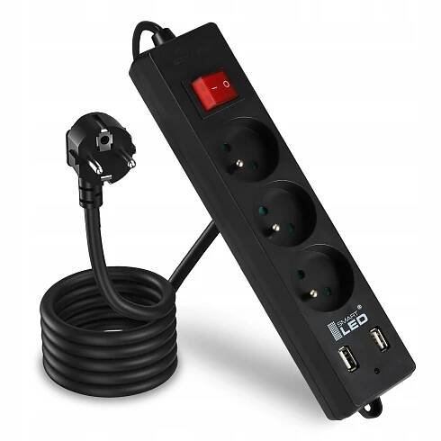 Prodlužovací Kabel Zásuvková Lišta Síťová 3M 3 zásuvky 230V 2x USB nabíječka