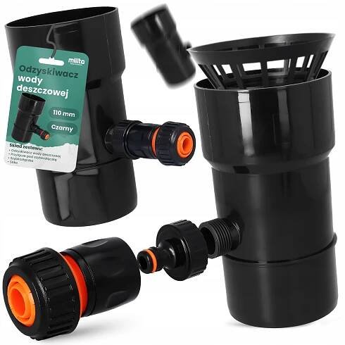 LAPAČ DEŠŤOVÉ VODY 110 MM SBĚRAČ DEŠŤOVÉ VODY REKUPERÁTOR OKAPŮ ČERNÝ