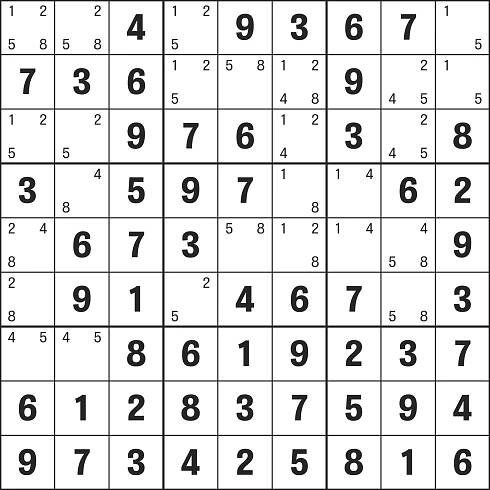 Sudoku-Technik: Kandidatenlisten dargestellt