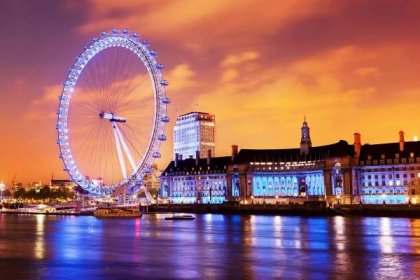 Londýn, Anglie uk Panorama večer, london eye, osvětlené — Stock obrázek