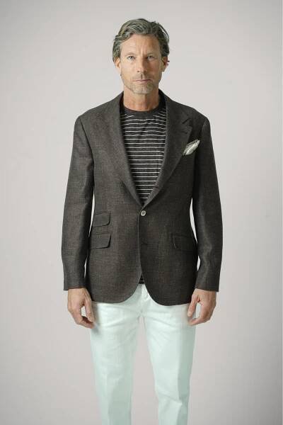BRUNELLO CUCINELLI DECONSTRUCTED CAVALLO BLAZER BROWN