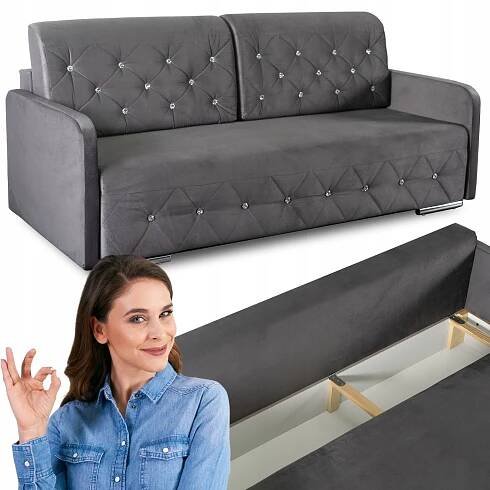 Rozkládací pohovka s funkcí spaní, pohovka Glamour Šedá VIVO