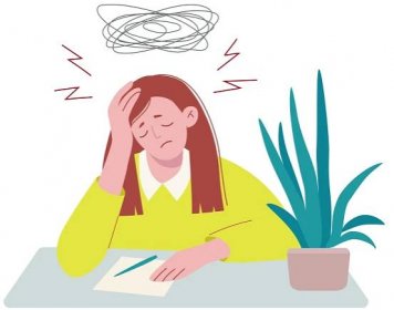Animated image of student with anxiety while doing homework.