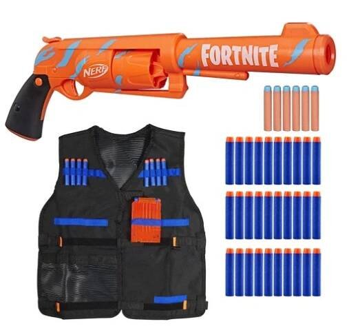 NERF FORTNITE REVOLVER 6-SH F2678 + D6-SH F2678 + 30 ŠIPEK + VESTA