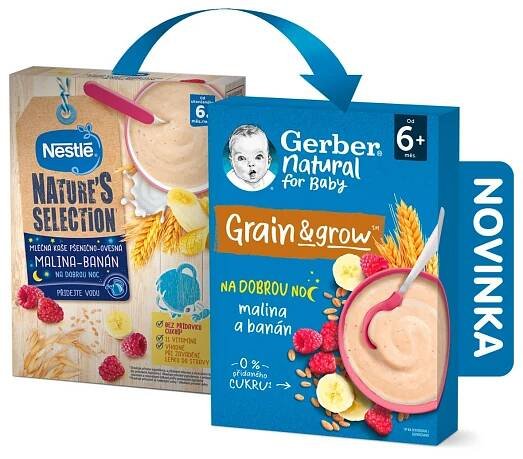 GERBER Natural mléčná kaše pšenično-ovesná malina a banán 220 g